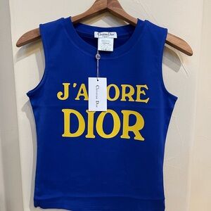 J'ADORE Dior Logo Tank Top muscle t shirt Size EU 38-40 US size 10 blue/yellow